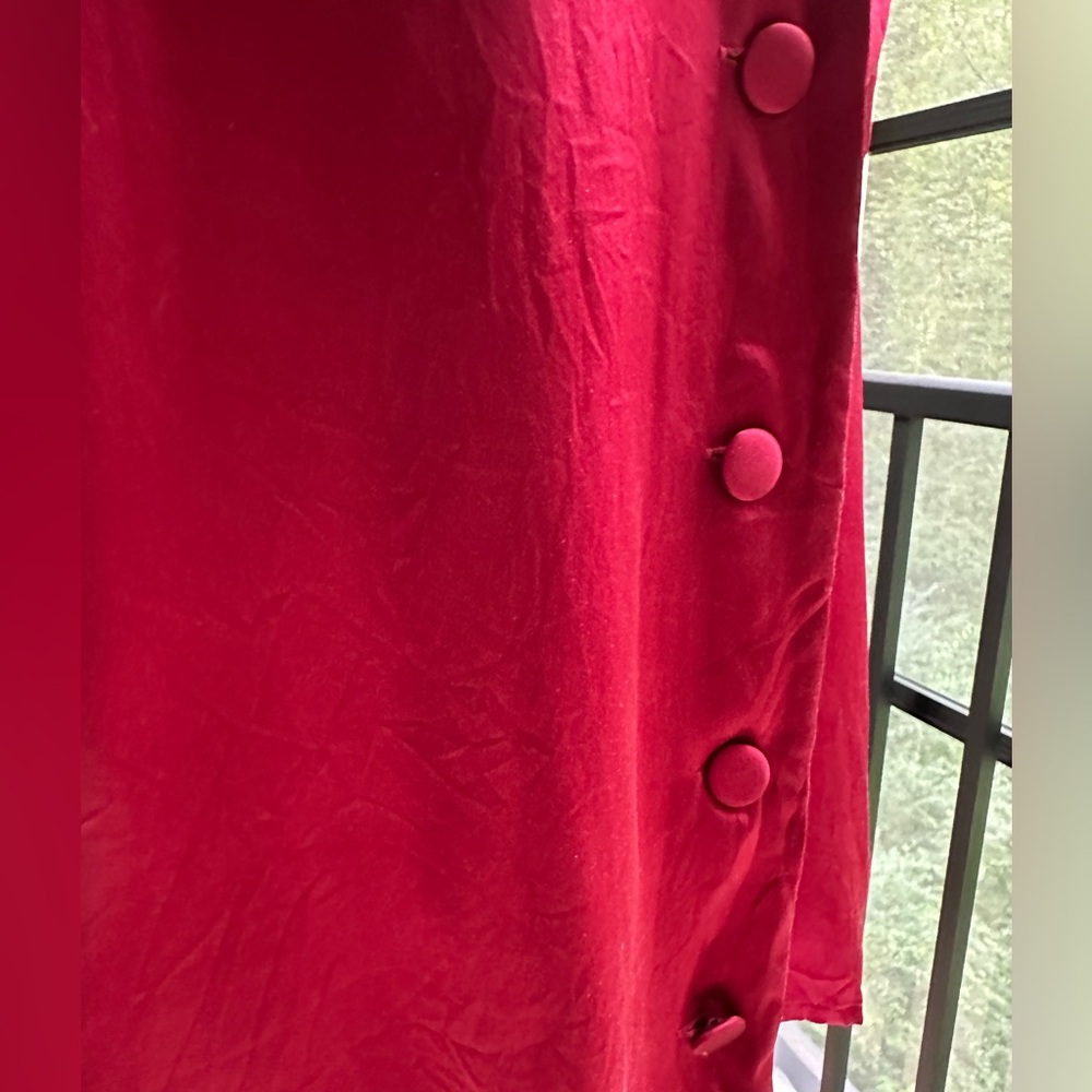 Dark Red Silk Long Sleeve Blouse Nightshirt Festive Party Rodeo ~ L (12) - Picture 6 of 14